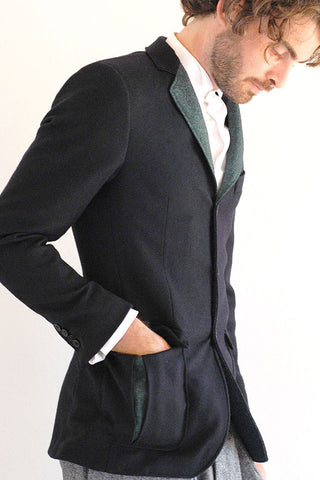 Wool and Cashmere Blazer Blue with Green Trim