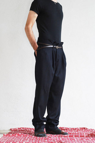 Relaxed Wool and Cashmere Pleated Trousers Blue