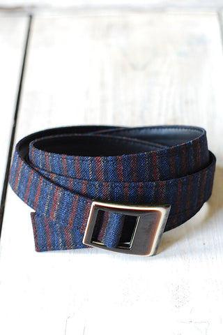 Wool and Leather Rhodoid Buckle Belt Blue
