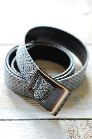 Wool and Leather Rhodoid Buckle Belt Gray