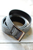 Wool and Leather Rhodoid Buckle Belt Gray