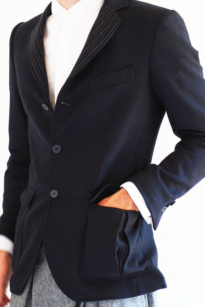 Wool and Cashmere Blazer Blue with Striped Trim